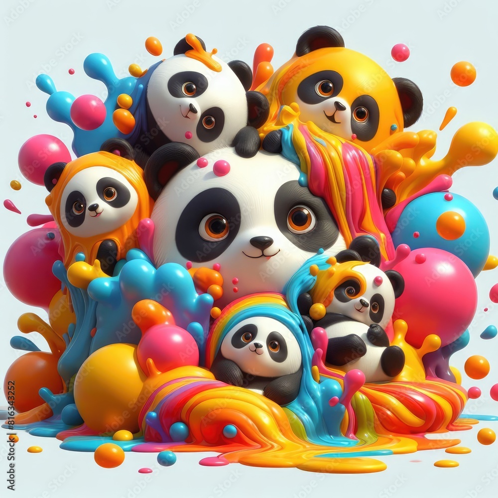 Fototapeta premium Panda-Themed Background Using Oil Paints