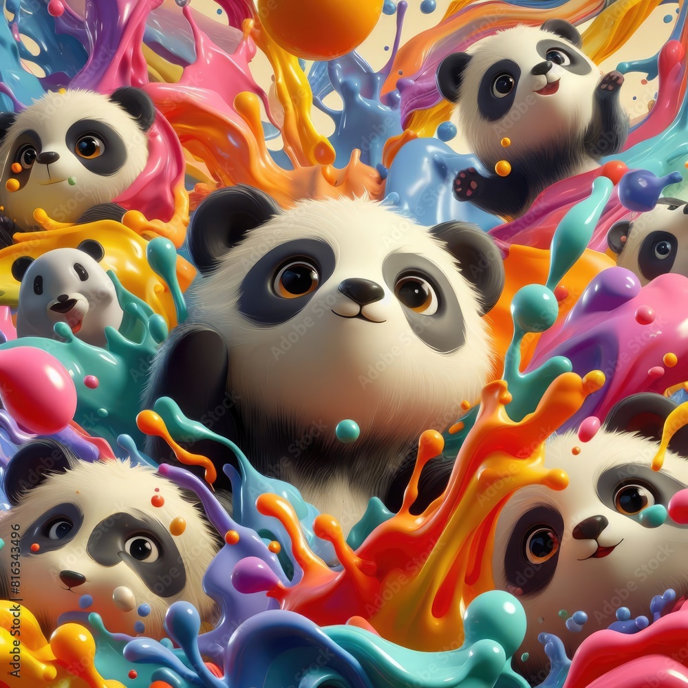 Panda-Themed Background Using Oil Paints Panda-Themed Background Using Oil Paints