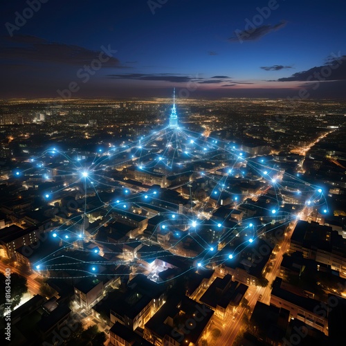 A digital city with lights and neon in the style of © CREATIVE STOCK