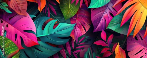 A colorful illustrated banner of tropical foliage. The background is suitable for a website header. photo