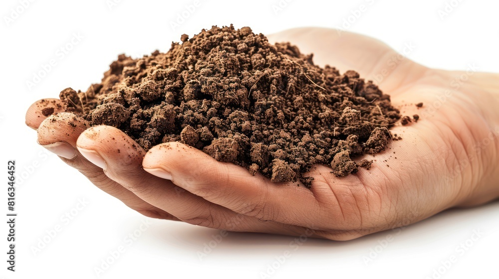Dark Brown Soil - Isolated on White Background, Handful of Rich Earth for Gardening or Agriculture Dark Brown Soil - Isolated on White Background, Handful of Rich Earth for Gardening or Agriculture