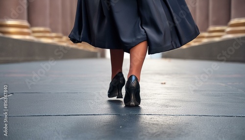 legs of a person. The shoes of a graduate walking across the stage to receive their diploma