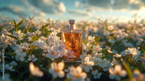 Perfume Bottle in Flower Field