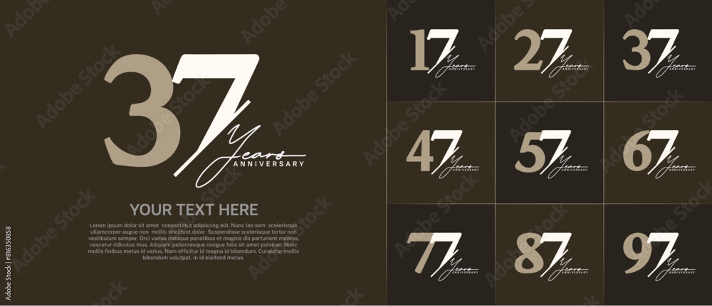 Set of Anniversary Logotype brown and white color with calligraphy can be use for special day celebration