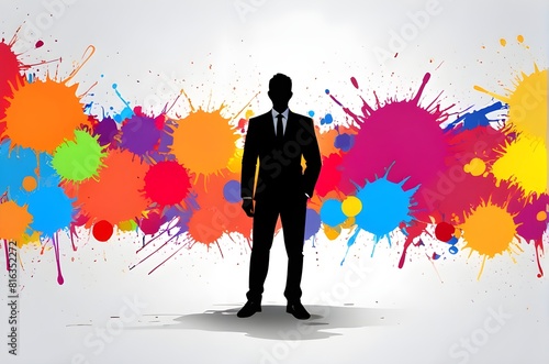 Businessman silhouette with color splash energy motivation, creative business theme concept background with copy space. Generative AI photo