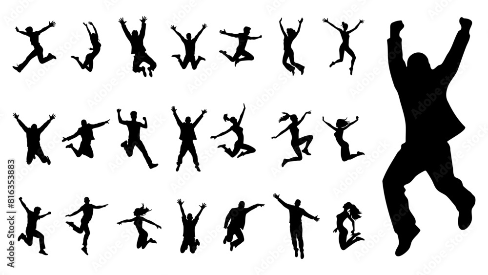 Set of jumping people  silhouette vector illustration