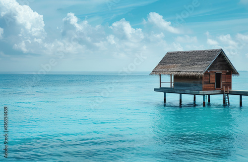 Minimal photography of maldives, resort witq tranquil sea, calm, peace