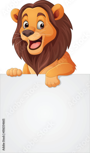 Cartoon lion with blank sign (ID: 816354665)