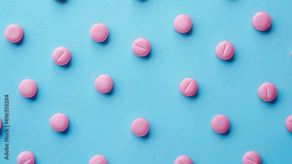 Blue background with pink pills Blue background with pink pills