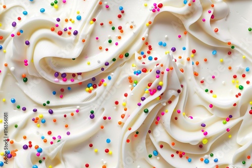 Beige whipped cream with colorful sprinkles.