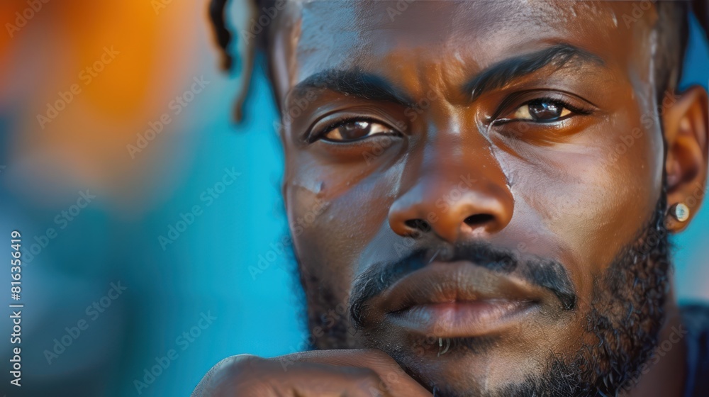 Contemplative African Man: Vibrant Close-Up Portrait Contemplative African Man: Vibrant Close-Up Portrait