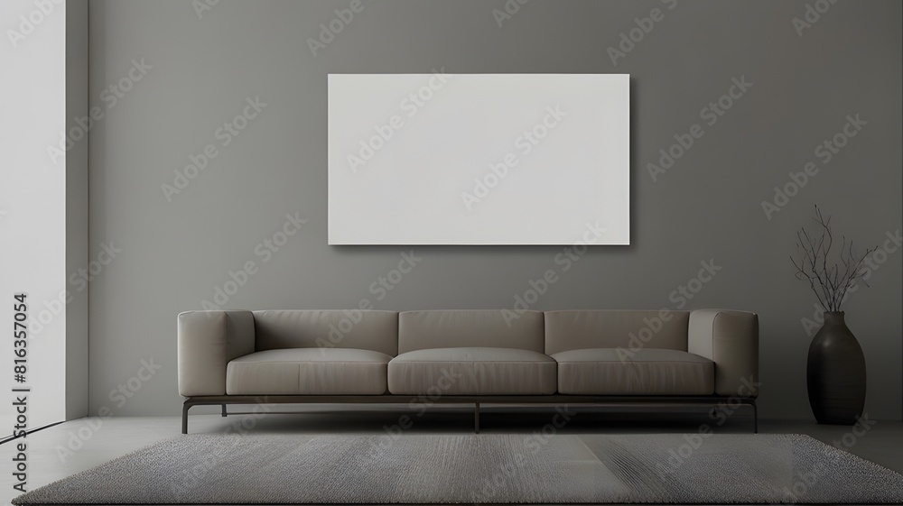 Blank white modern minimalist wall art mockup canvas, against a light gray color wall background, blank drawing room vertical wall art mockup gray theme Blank white modern minimalist wall art mockup canvas, against a light gray color wall background, blank drawing room vertical wall art mockup gray theme