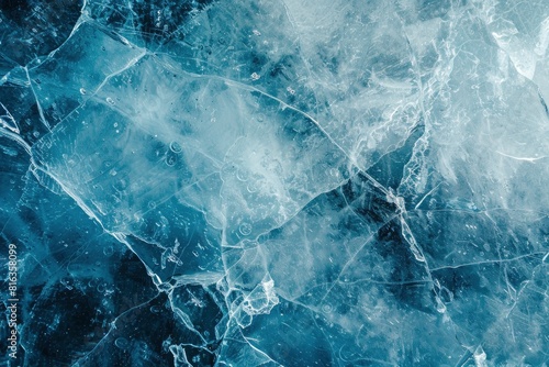 Textured background of blue ice on smooth surface of frozen lake water in winter in vatnajokull national park - generative ai photo