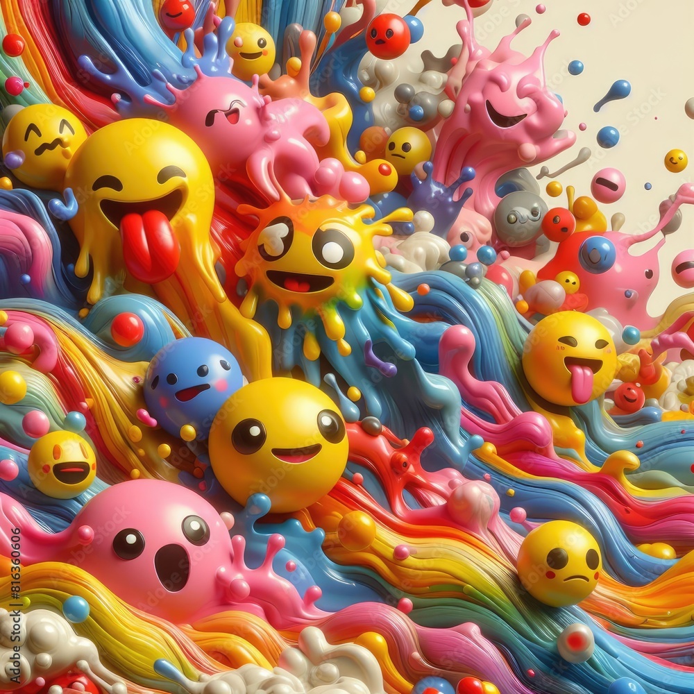 Child-Friendly Background: Cute Emoticons with Oil Paint Child-Friendly Background: Cute Emoticons with Oil Paint