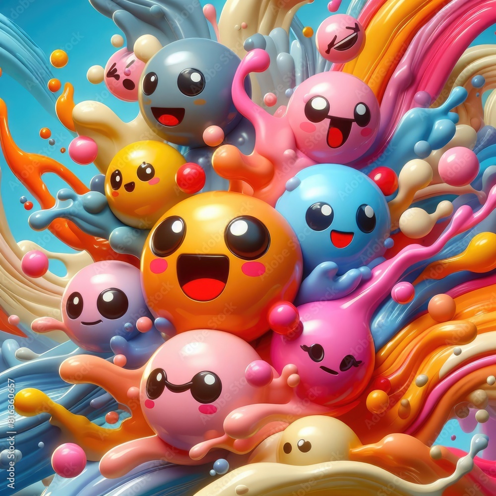 Fototapeta premium Child-Friendly Background: Cute Emoticons with Oil Paint