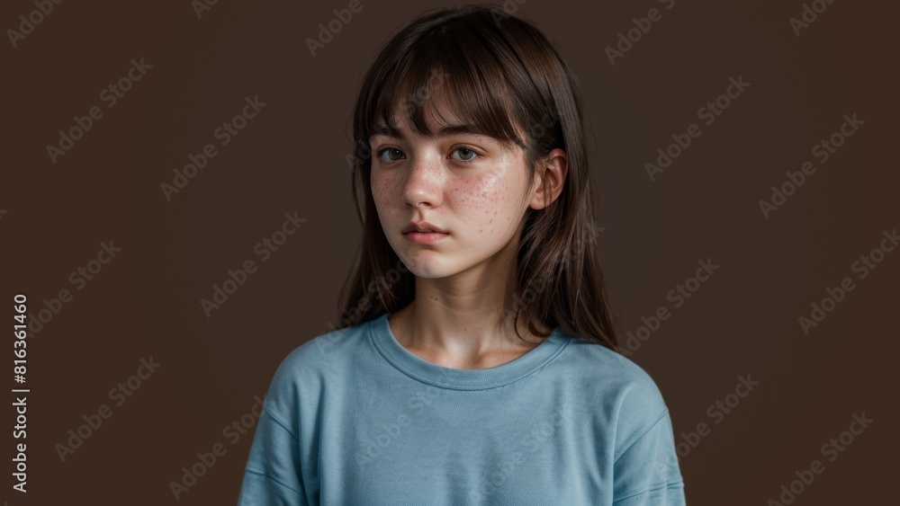 Portrait of a sad young brunette woman with acne Portrait of a sad young brunette woman with acne
