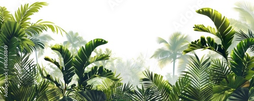Tropical jungle panorama with mist