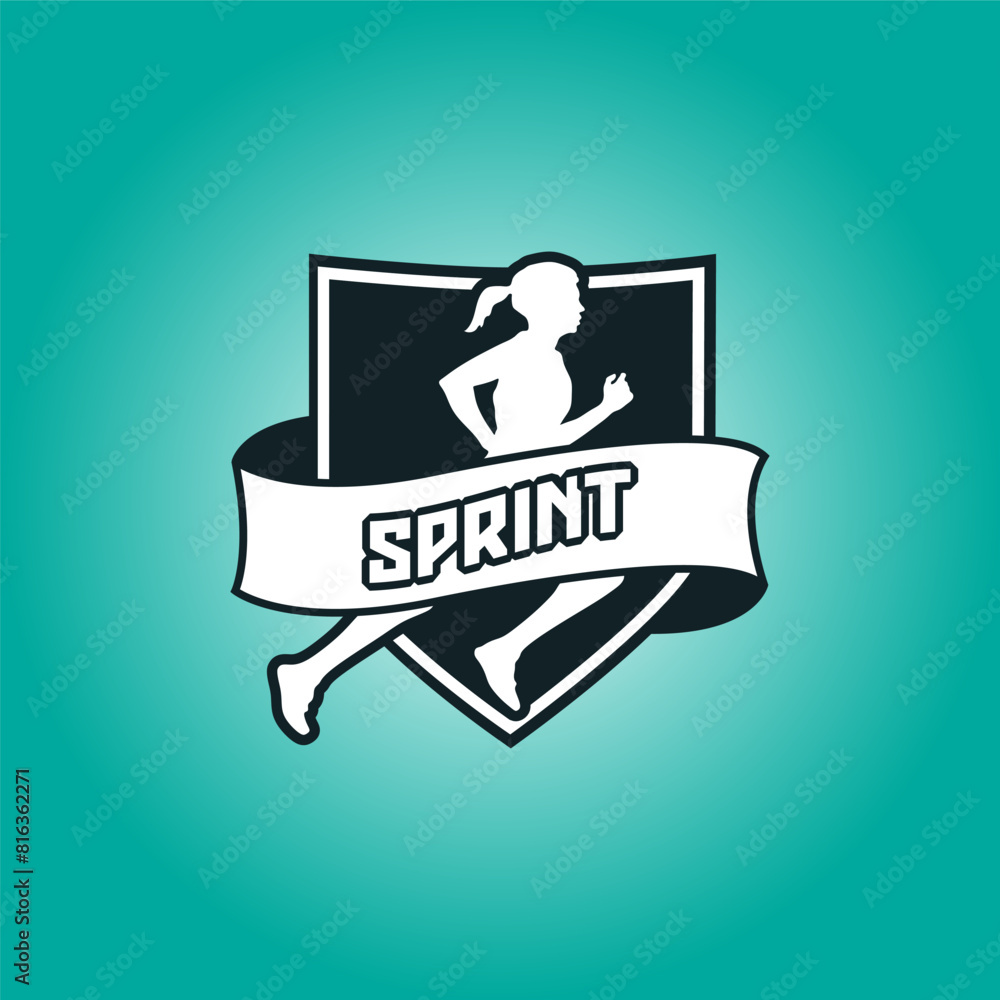 Runner shield with ribbon logo vector graphic illustration on background Runner shield with ribbon logo vector graphic illustration on background