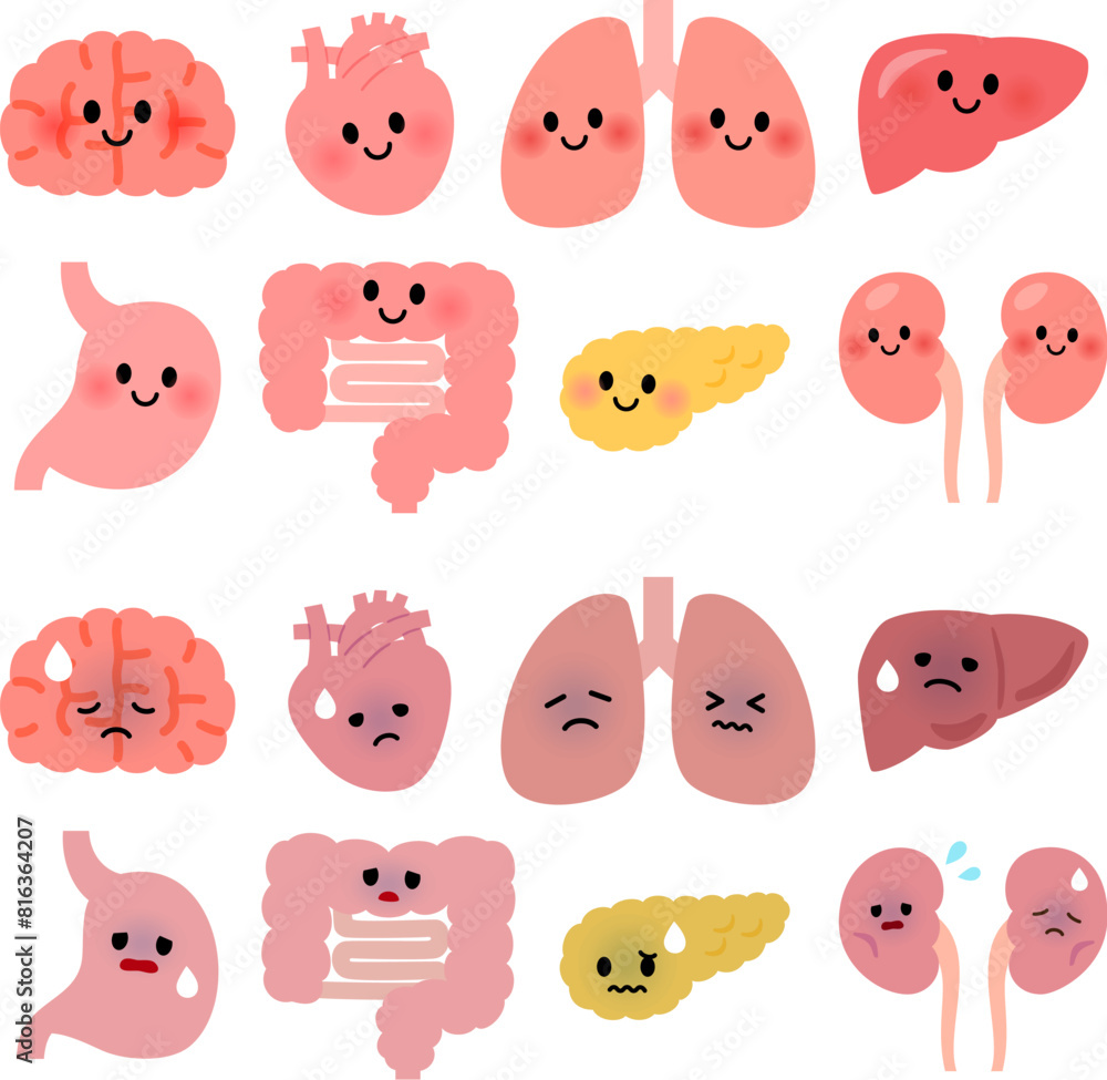 健康な臓器と不健康な臓器のキャラクター