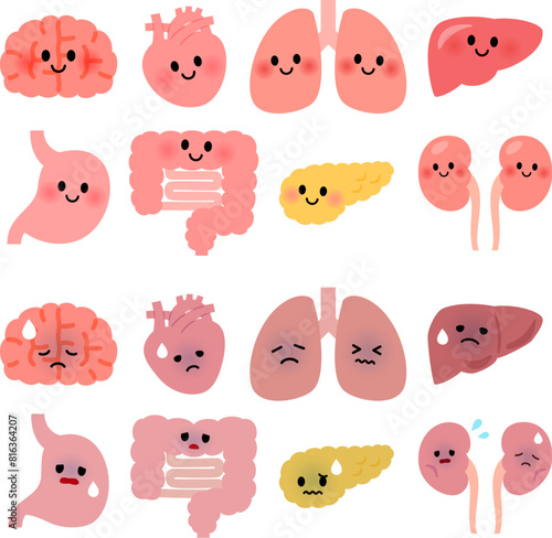 健康な臓器と不健康な臓器のキャラクター