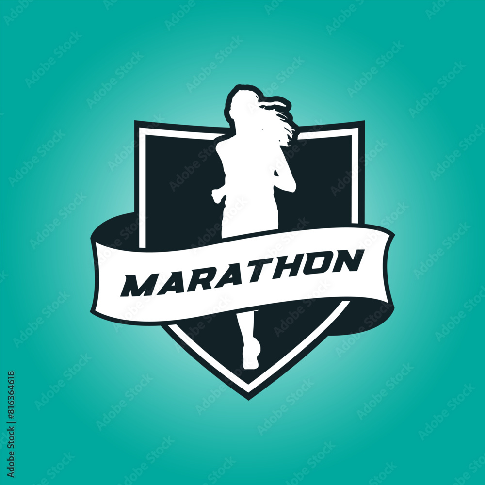 Runner shield with ribbon logo vector graphic illustration on background Runner shield with ribbon logo vector graphic illustration on background