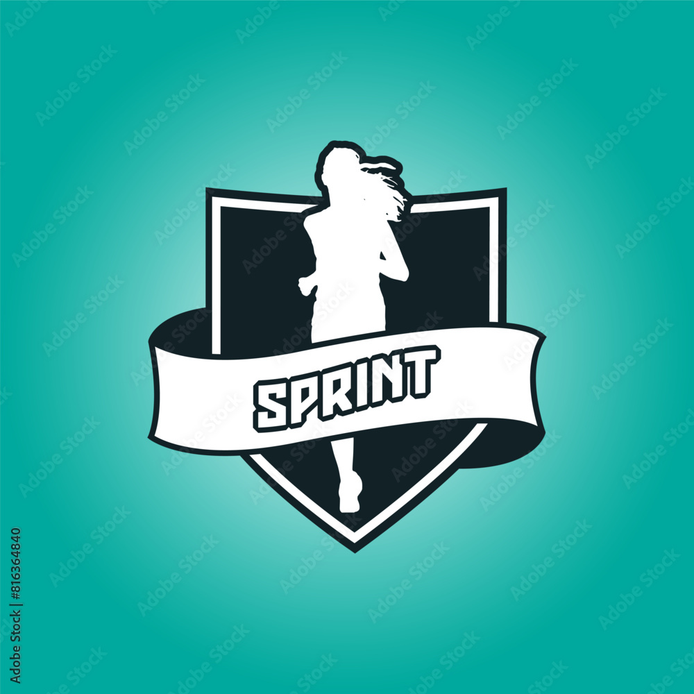 Runner shield with ribbon logo vector graphic illustration on background Runner shield with ribbon logo vector graphic illustration on background