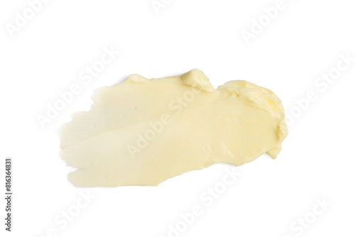 Tasty butter on white background, top view