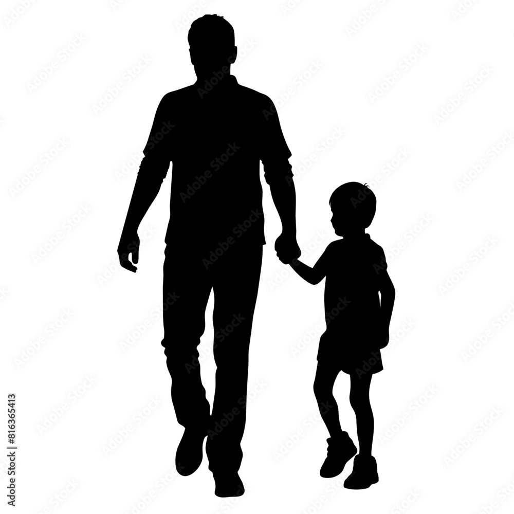 A father is walking holding his son vecor silhouette black color (5) A father is walking holding his son vecor silhouette black color (5)