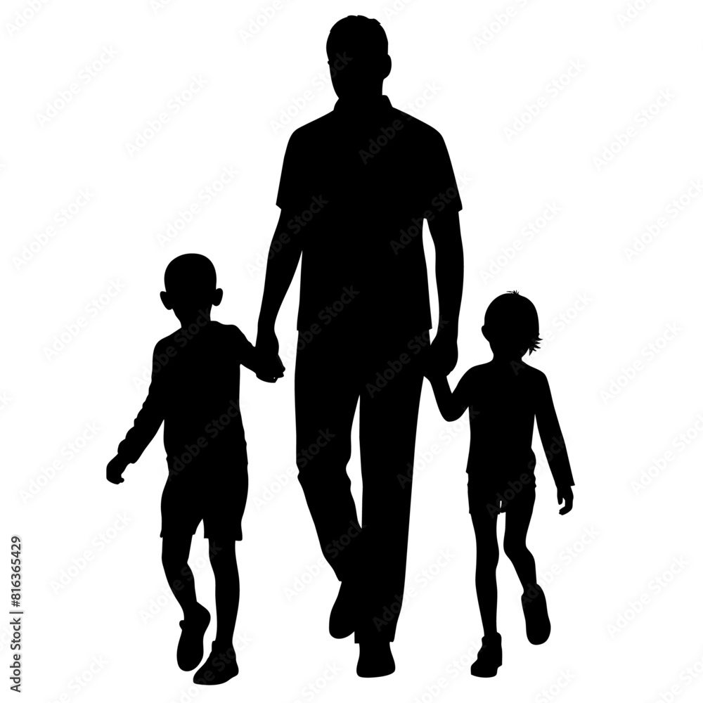 A father is walking holding his son vecor silhouette black color (7) A father is walking holding his son vecor silhouette black color (7)