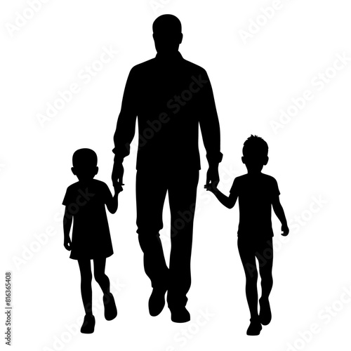 A father is walking holding his son vecor silhouette black color (1) photo