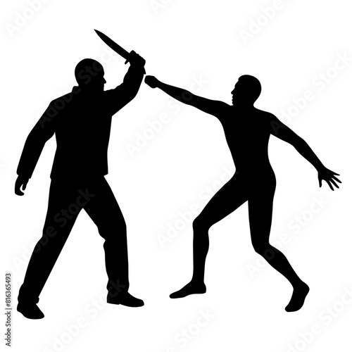 a killer man holding a knife in hand attacking a victim man silhouette
