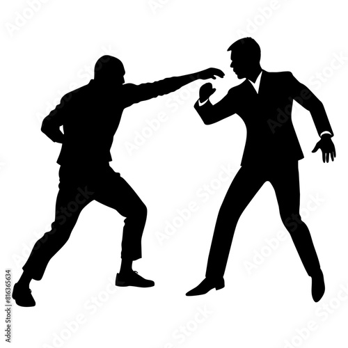 a man engaged in a street fight against an aggressor armed with a pistol vector silhouette black color
