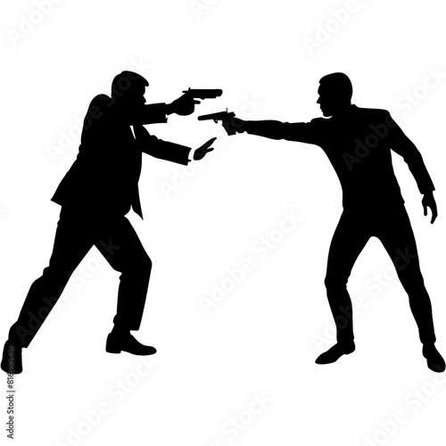 a man engaged in a street fight against an aggressor armed with a pistol vector silhouette black color