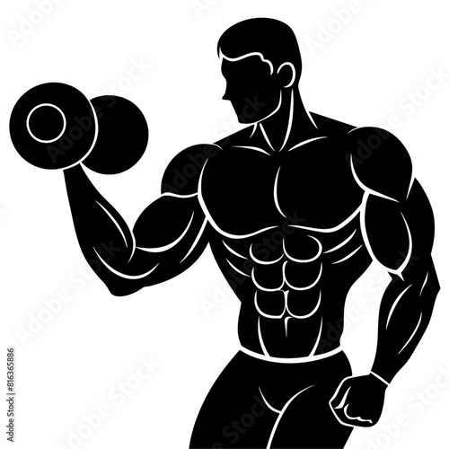 Bodybuilder Holding A Dumbbell Gym vector silhouette black color illustration (12)