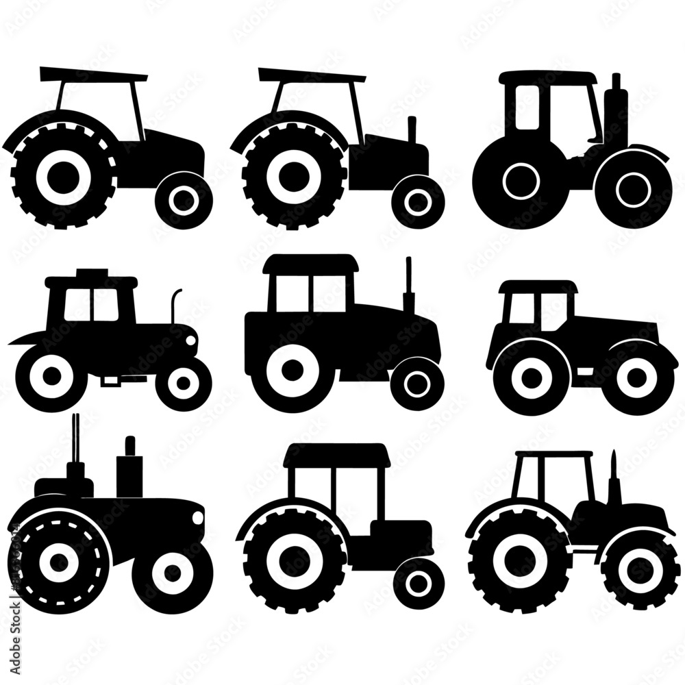 Fototapeta premium farm tractors in a flat design vector set illustration