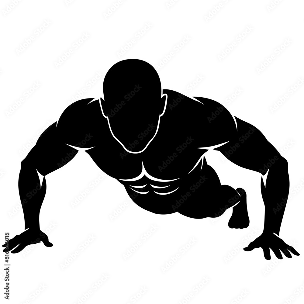 a body builder push up on the ground vector silhouette black color white background a body builder push up on the ground vector silhouette black color white background