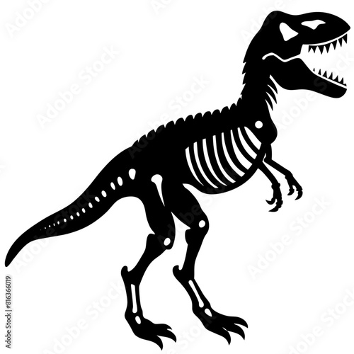 Dinosaur skeleton T rex icon black color vector black color silhouette  white background