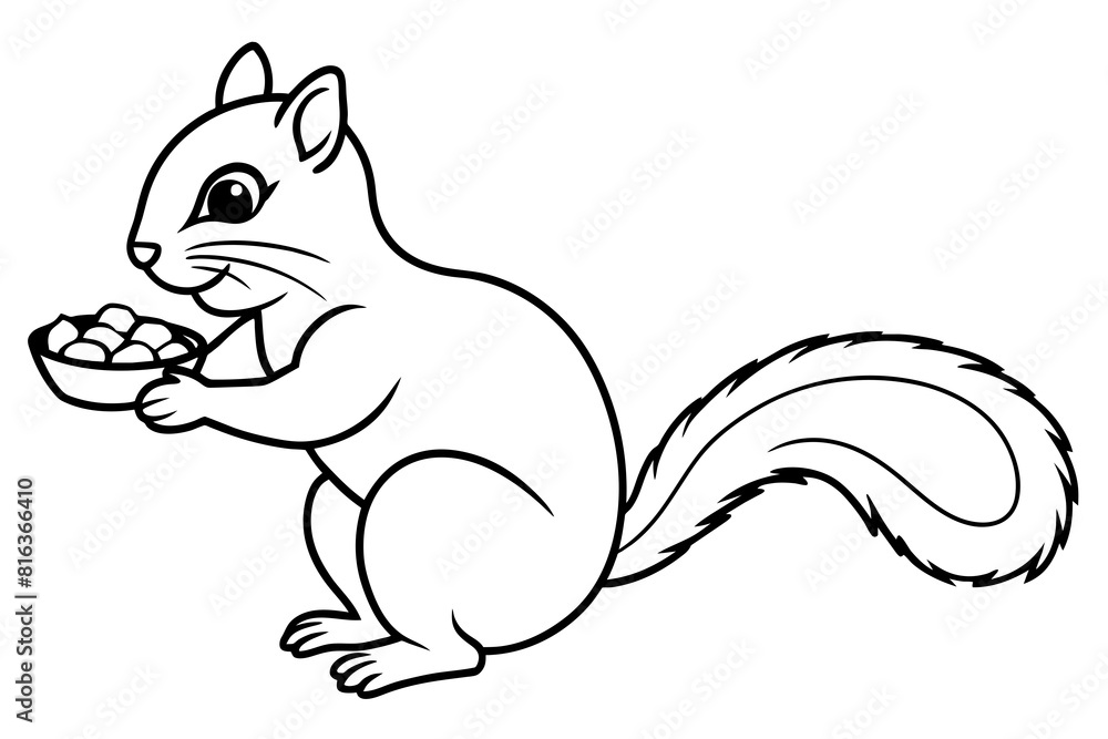 chipmunk eating nuts near nut platter vector silhouette illustration chipmunk eating nuts near nut platter vector silhouette illustration