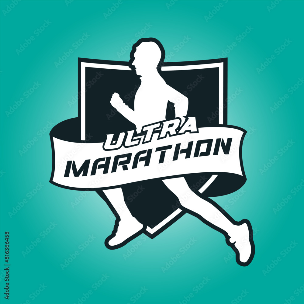Runner shield with ribbon logo vector graphic illustration on background Runner shield with ribbon logo vector graphic illustration on background