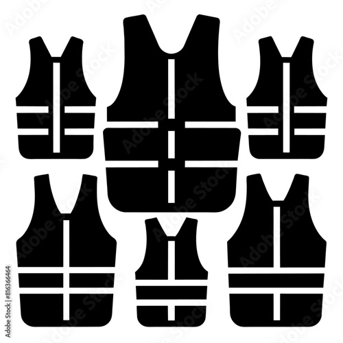 life Jacket silhouette, life jacket black color illustration