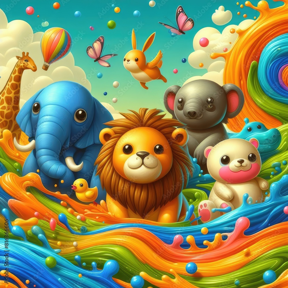 Zoo Wonders: Cute Oil Painted Animals Background Zoo Wonders: Cute Oil Painted Animals Background