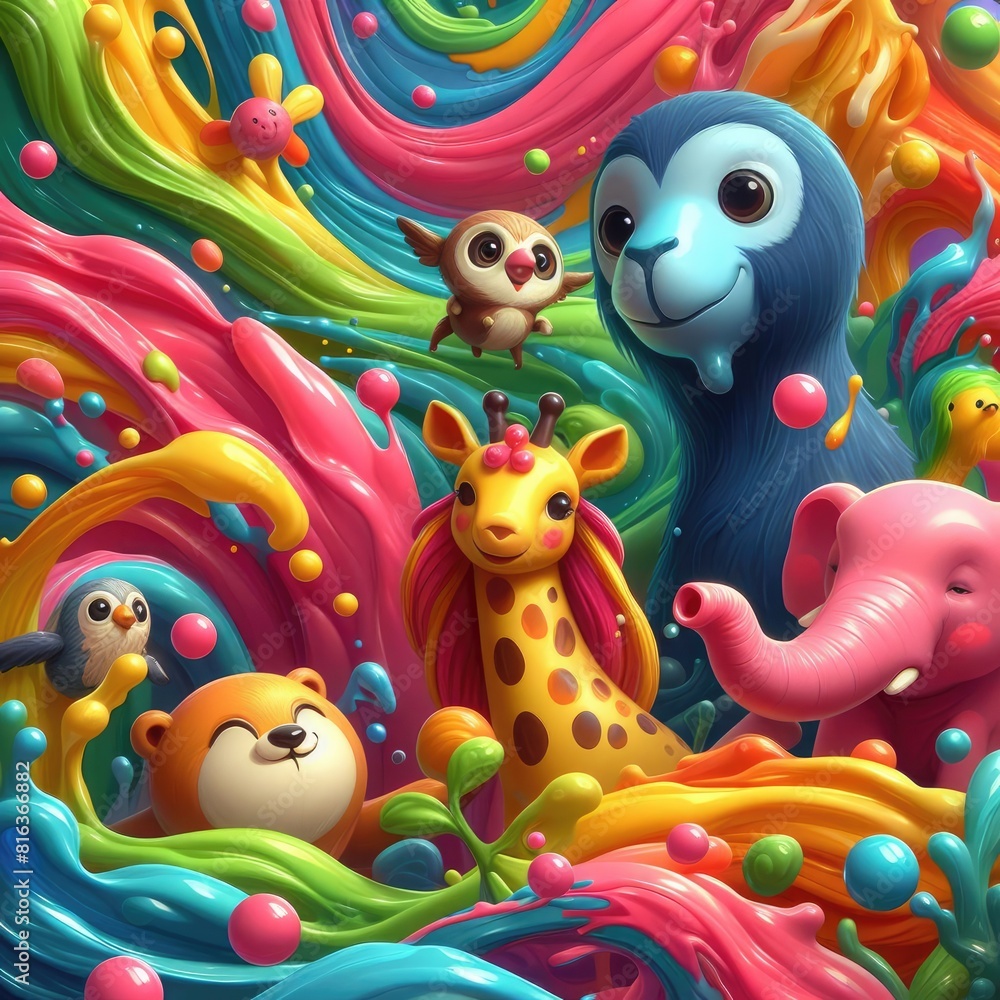 Zoo Wonders: Cute Oil Painted Animals Background Zoo Wonders: Cute Oil Painted Animals Background