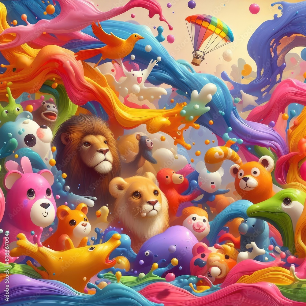 Zoo Wonders: Cute Oil Painted Animals Background