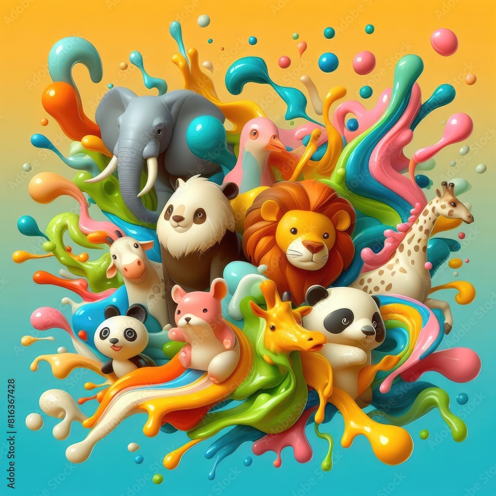 Zoo Wonders: Cute Oil Painted Animals Background Zoo Wonders: Cute Oil Painted Animals Background