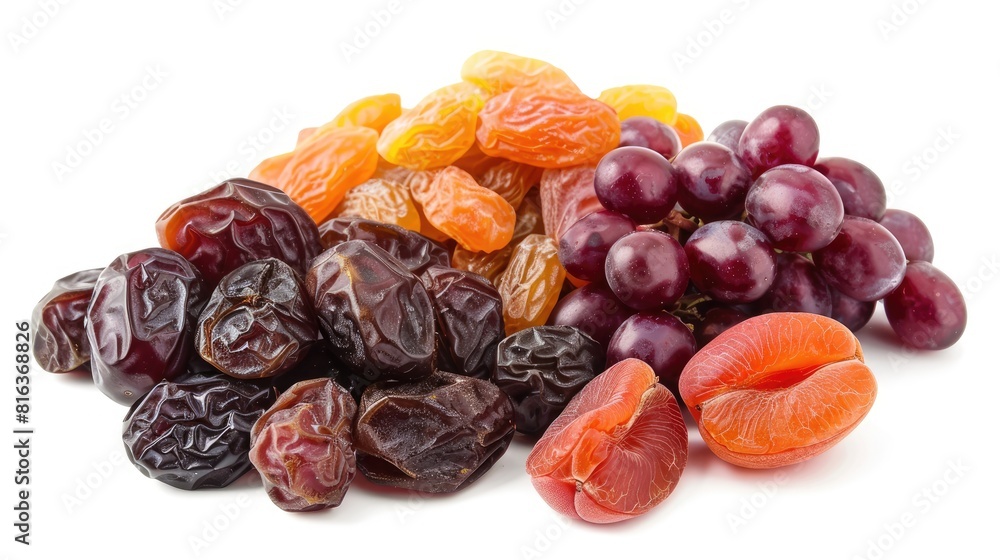 Dried Dates Grapes and Apricots on a White Background Dried Dates Grapes and Apricots on a White Background