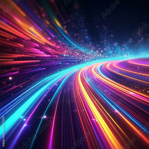 Abstract tech background of high speed optic fiber data transfer  ultra fast broadband  digital network connection  electronic motion  cyber turn