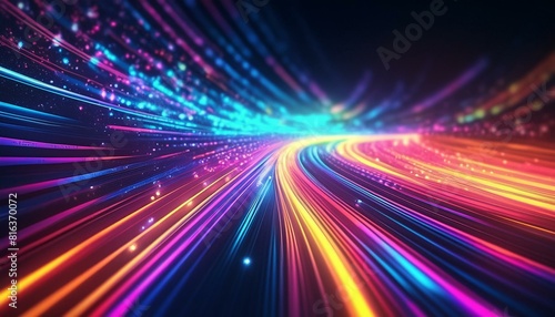 Abstract tech background of high speed optic fiber data transfer, ultra fast broadband, digital network connection, electronic motion, cyber turn © @haqr42024