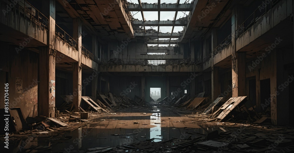abandoned cyberpunk hallway in dystopian lo-fi futuristic sci-fi building interior. abandoned cyberpunk hallway in dystopian lo-fi futuristic sci-fi building interior.