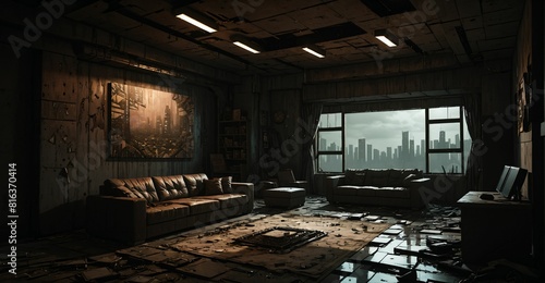 cyberpunk sci-fi dystopian abandoned bedroom in house interior. lo-fi futuristic ambience style and empty. © Shane Sparrow