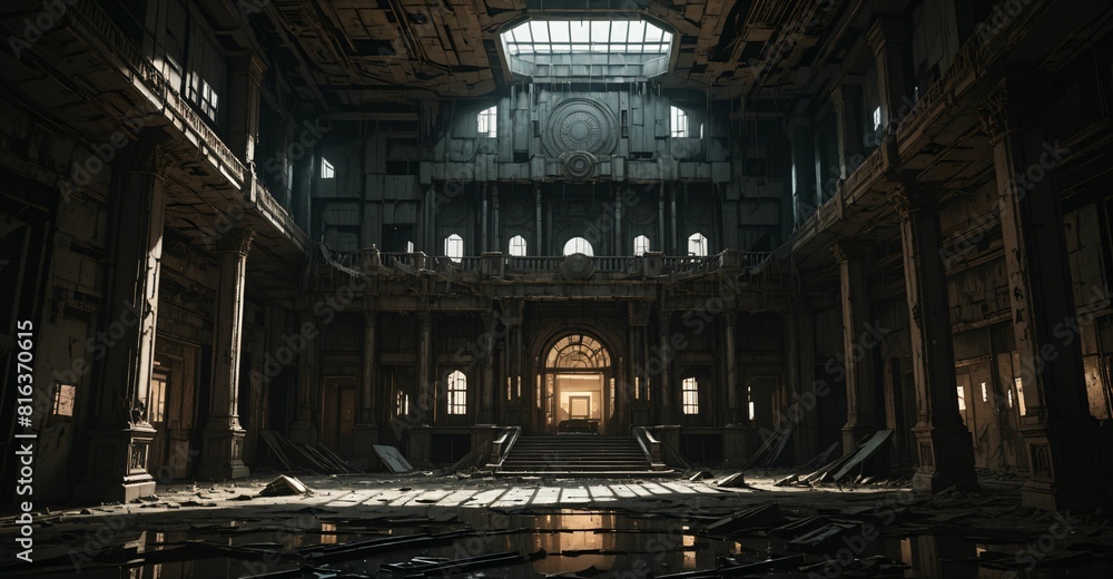 abandoned cyberpunk palace ballroom room interior. dystopian sci-fi castle empty room abandoned cyberpunk palace ballroom room interior. dystopian sci-fi castle empty room